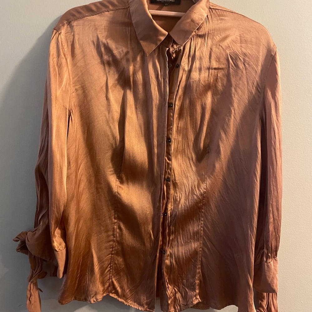 Roberto Cavalli Orange Silk Button-Up Top